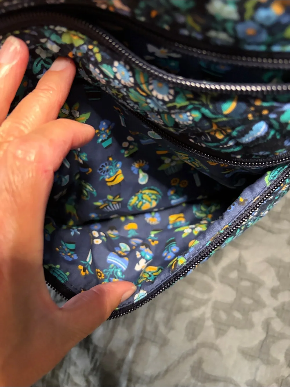 Vera Bradley Black Floral Quilted Crossbody with Teal and Yellow Accents